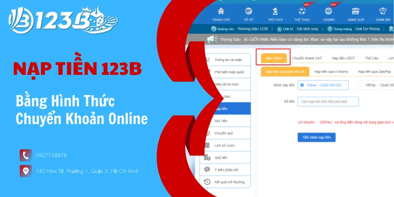 Nạp tiền 123B bằng hình thức chuyển khoản online