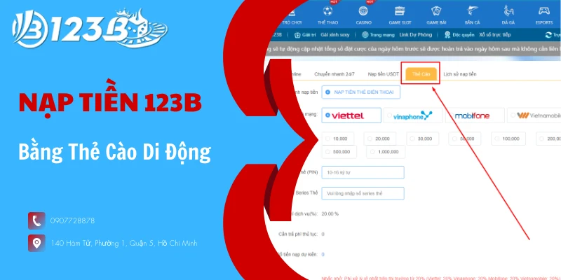 Nạp tiền 123B bằng thẻ cào rất nhanh chóng